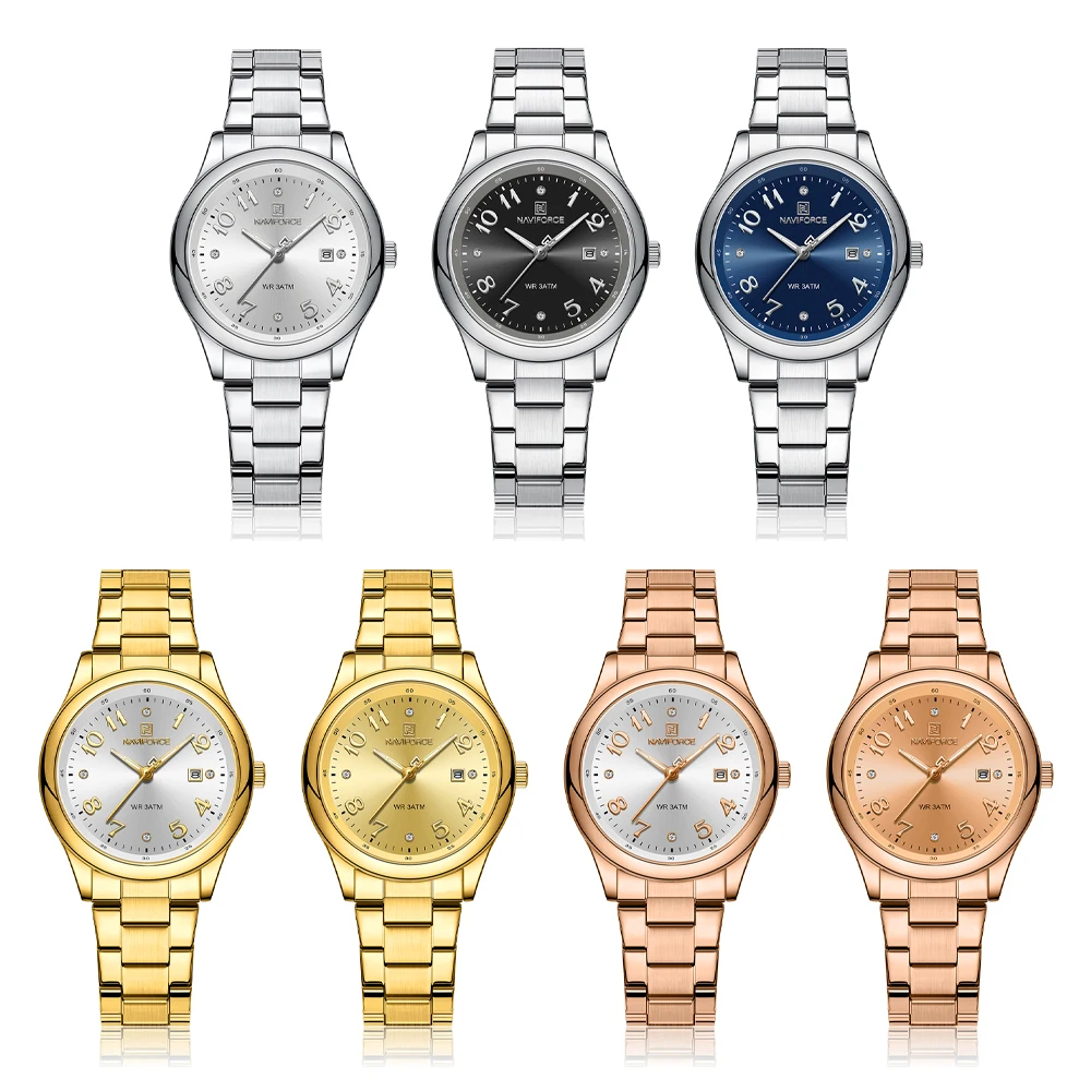 NAVIFORCE Роскошные часы для женщин водонепроницаемые светящиеся из нержавеющей