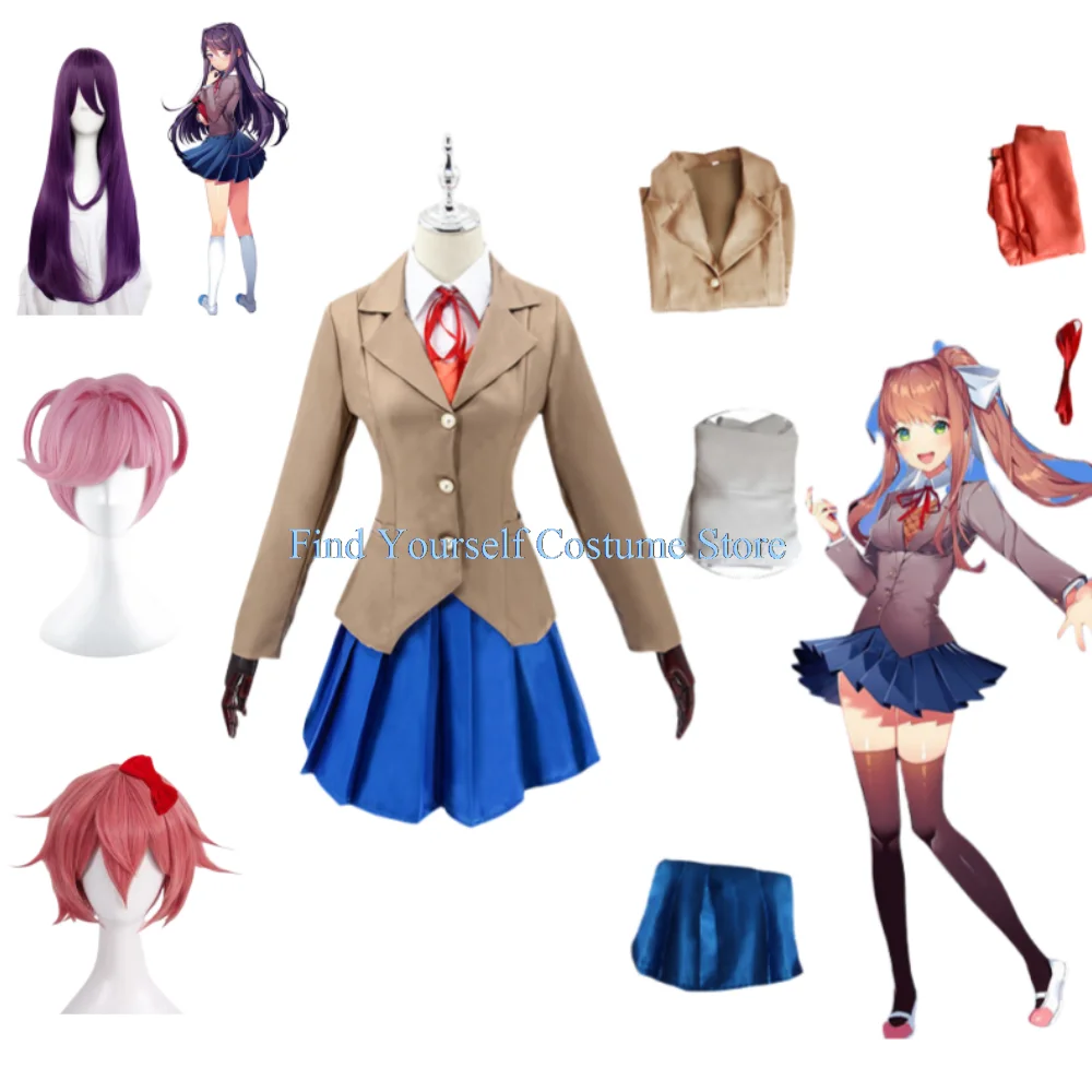Game Doki Literature Club Natsuki Cosplay Monika Yuri Sayori Costume School Girl Women Uniform Wig
