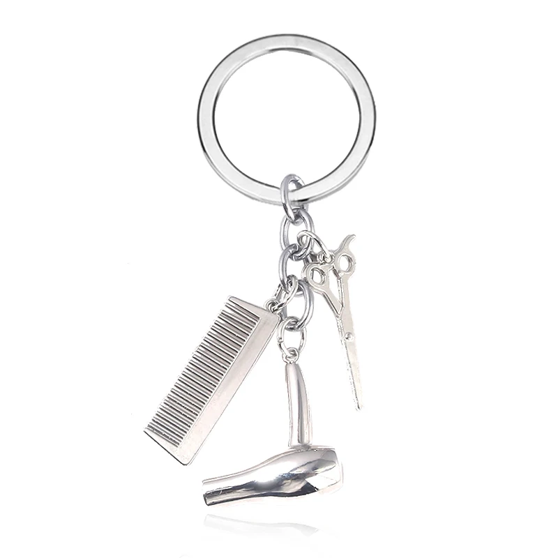 

Barber Shop Shaver Razor Keychain Hairclippers Hair Dryer Combs Scissors Pendant Keyring for Barber Backpack Accessories