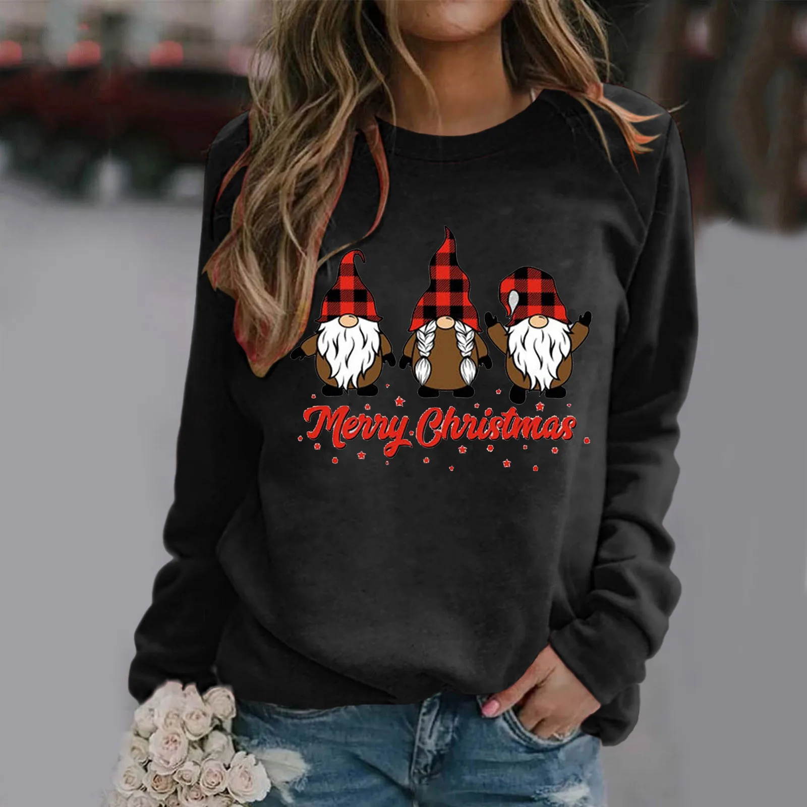 

Women Christmas Graphic Sweatshirt Pullover Tops Long Sleeve Top Tee Shirts Loose Winter Clothes Women Sudaderas De Mujeres