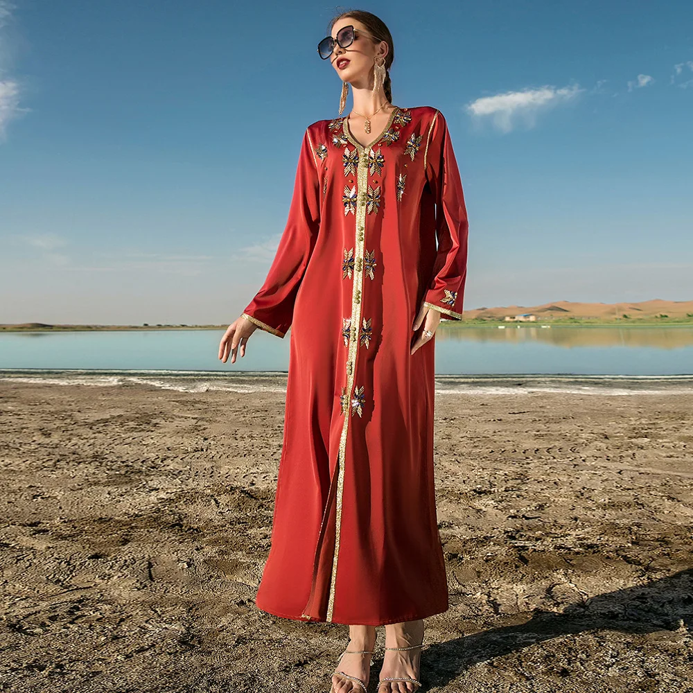 

Burning Orange Heavy Hand Sewn Diamond Ladies Arabian Dress Party Robe