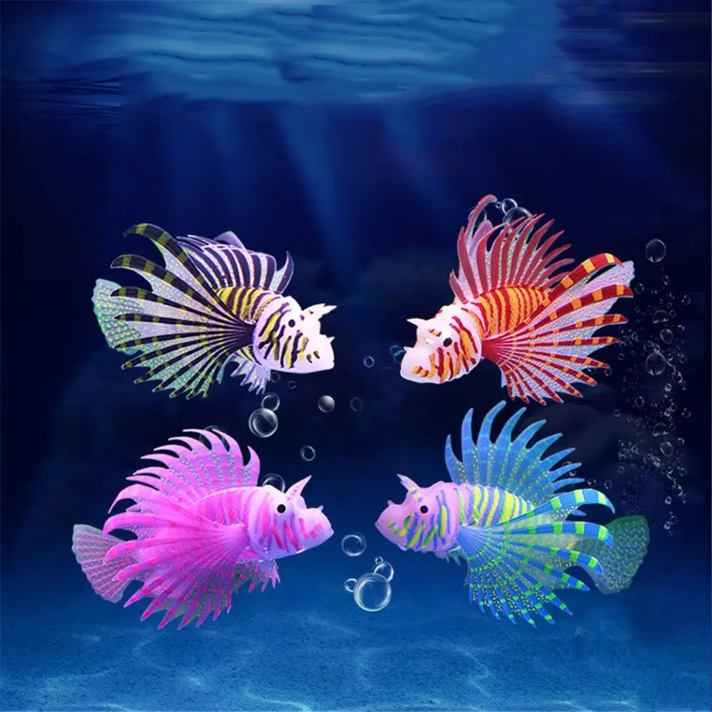 Artificial Luminous Lionfish Fish Tank Landscape Silicone Fake Fish Glow In Dark Aquarium Decoration
