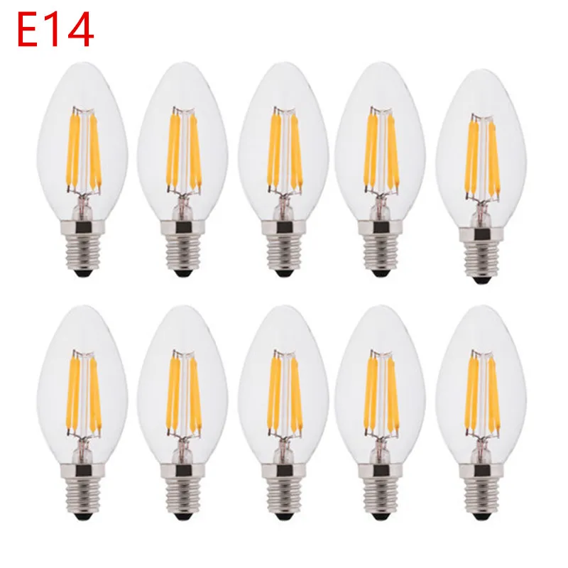 10PCS LED Bulb C35 E14 E12 E27 220V 110V Dimmable 2W 4W 6W Design Energy Saving Candle Warm White Filament Light 360 Degree Lamp images - 6