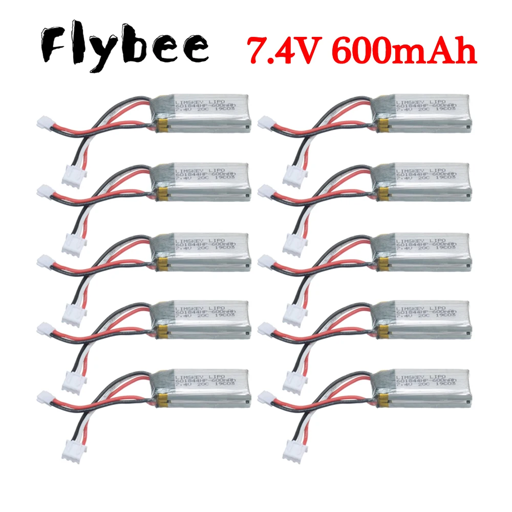 

10 шт., литий-полимерные аккумуляторы 7,4 в 600 мАч для WLtoys F959 XK DHC-2 A600 A700 A800 A430 7,4 Втч, запчасти для радиоуправляемых дронов, аккумулятор в для WLtoys ...