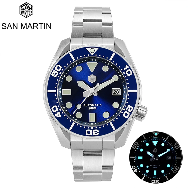 

San Martin Diver MM200 NH35 Men Automatic Mechanical Watches Luxury Sapphire Ceramic Bezel 20Bar BGW-9 Lume Date Window SN0079