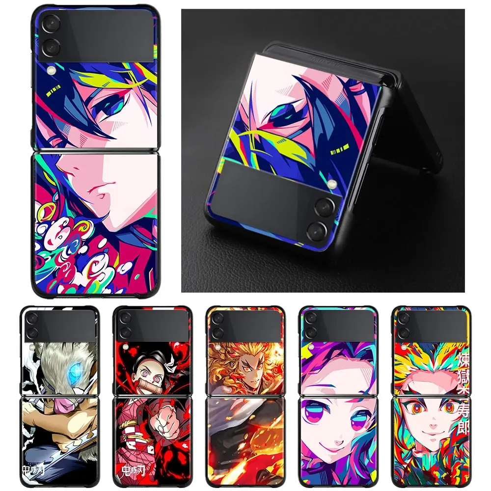 

Demon Slayer Colorful Phone Case For Samsung Galaxy Z Flip 3 Z Flip 3 5G Black Hard pc Funda zflip 3 Shockprooof Folding Cover