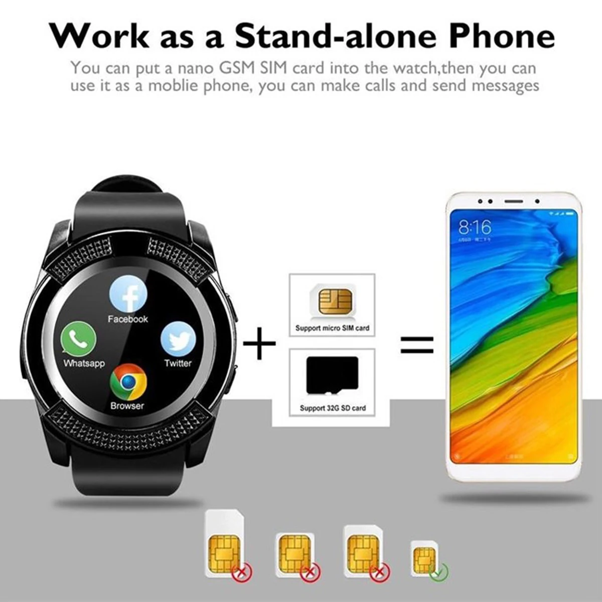 Умные часы с камерой слотом для SIM-карты Android IOS напоминанием о телефонной