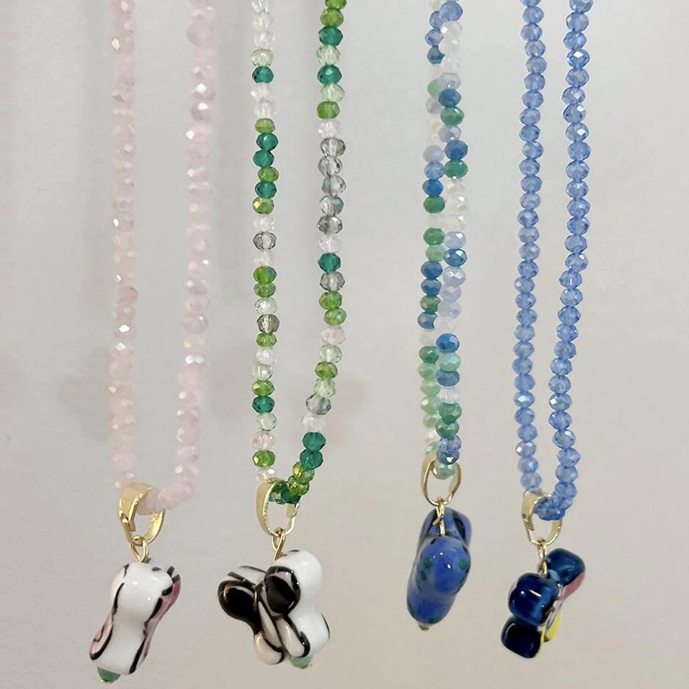 

2022 New Colorful Crystal Necklace Butterfly Pendant Necklaces For Women Short Bead Choker Statement Collier Jewelry Gift