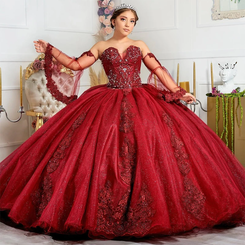 

Red Bling Off Shoulder Quinceanera Dress Ball Gown Dress 3D Flower Applique Beading Sweetheart Sweet 16 Vestidos De Fiesta