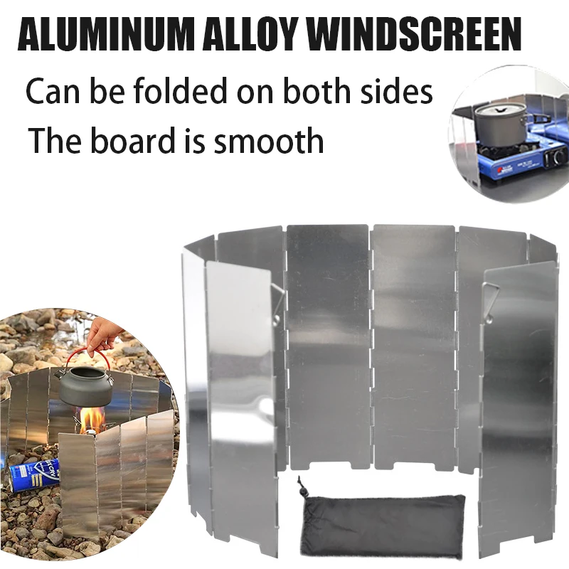 

10 Plates Gas Stove Windshield Foldable Outdoor Stove Aluminum Wind Shield Windproof Screen For Picnic Camping Equipment