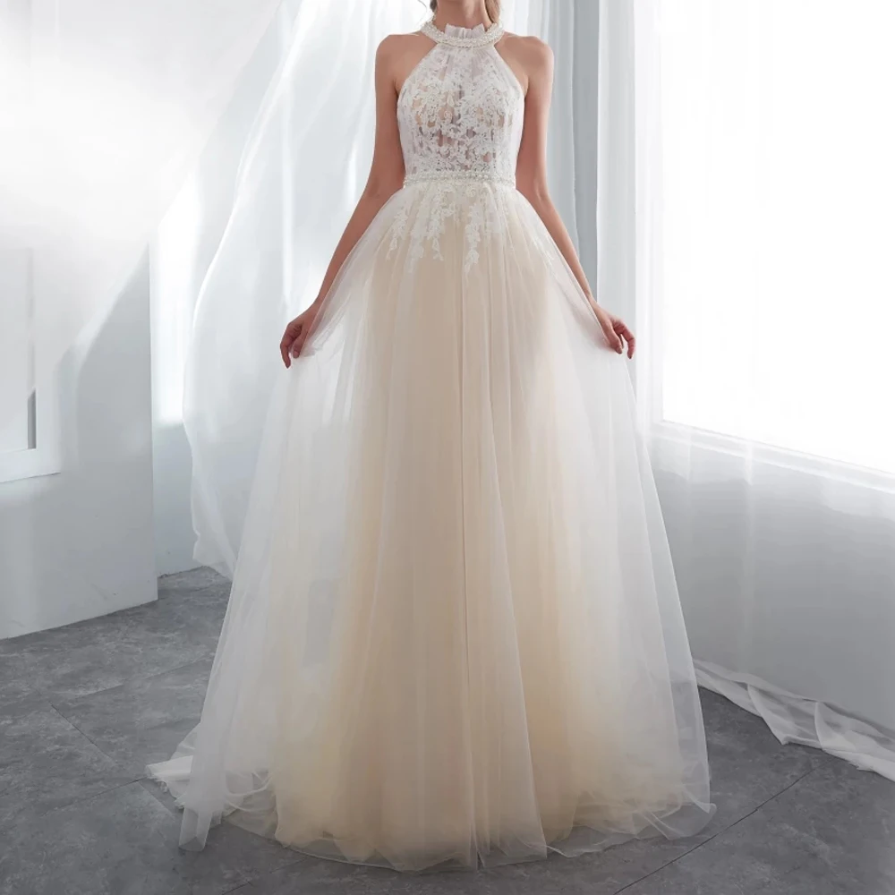 

Роскошное длинное платье для выпускного вечера 2021 с V-образным вырезом, бисером, высоким разрезом, тюлевым шлейфом, без рукавов, а-силуэт, с о...