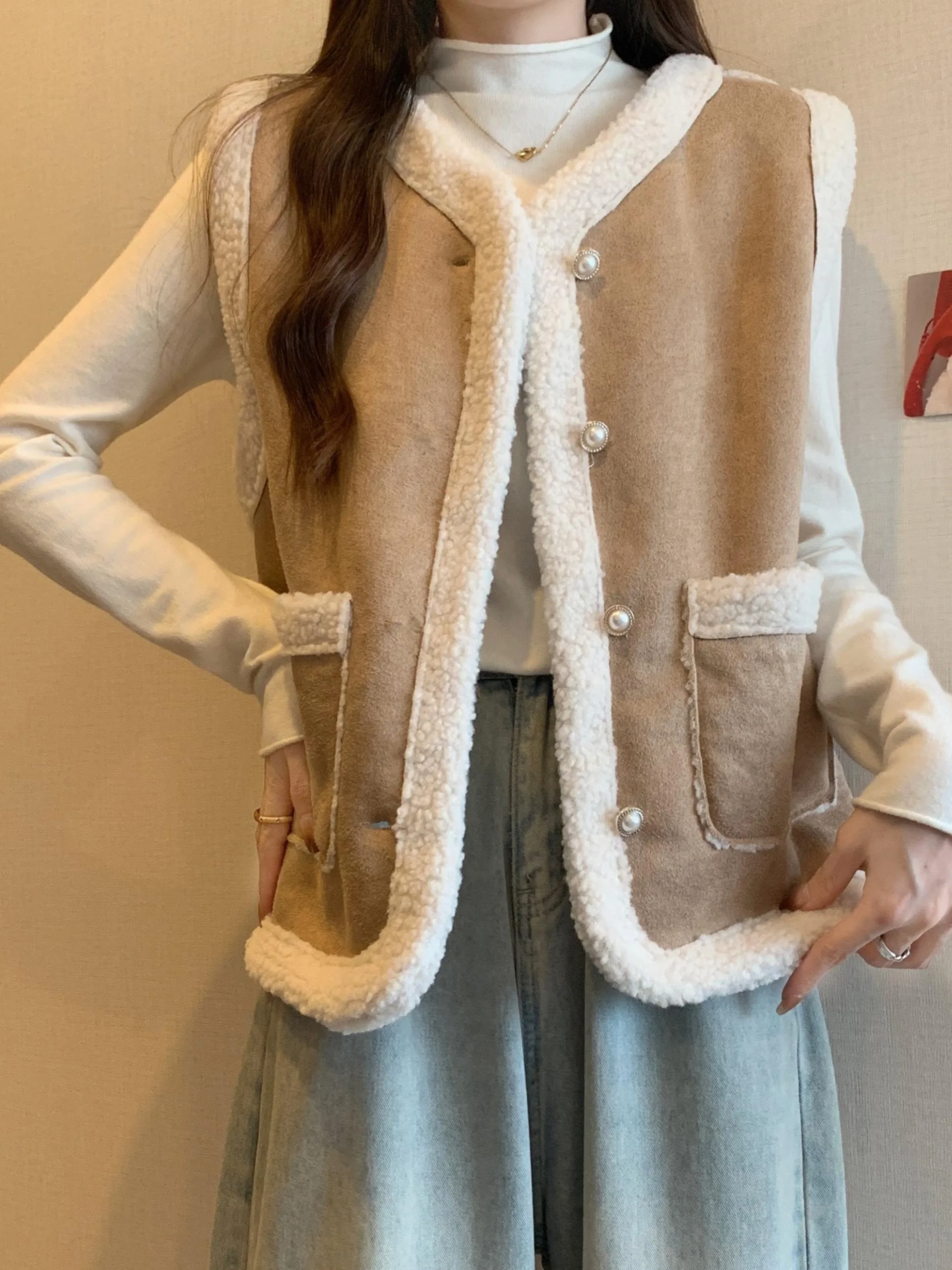 Меховой интегрированный жилет из овечьей шерсти верхняя одежда для женщин осень