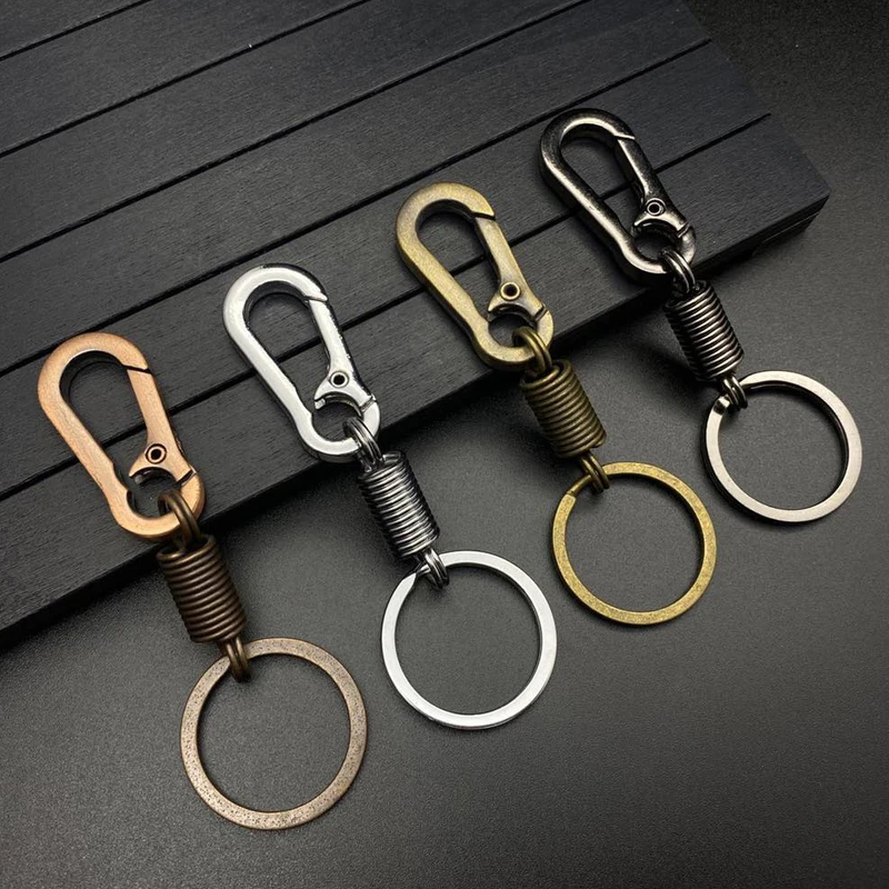 

Spring Key Chain Stainless Steel Gourd Buckle Retractable Waist Belt Clip Carabiner Unisex Key Rings Holder Anti-lost Pendants
