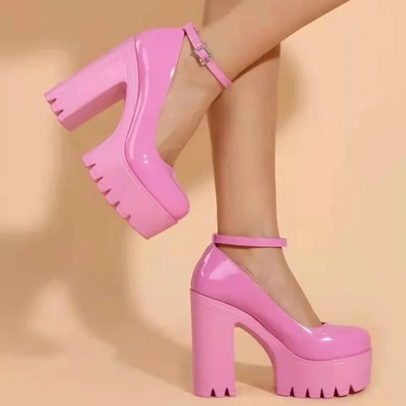 

Туфли-лодочки женские на массивном каблуке, милые туфли на платформе, квадратный каблук, высокий каблук, розовые, весна 2022