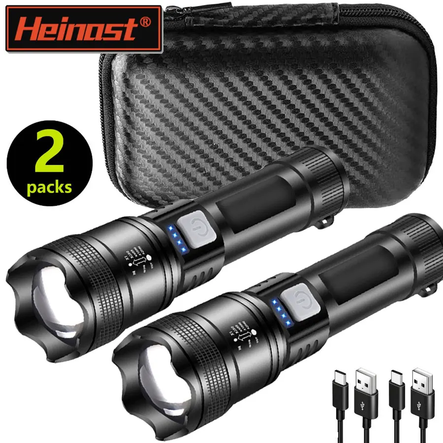 High Power LED Flashlight Long Range Tactical Torch Telescopic Zoom USB Rechargeable Portable Lamp For Outdoor Emergency Fishing