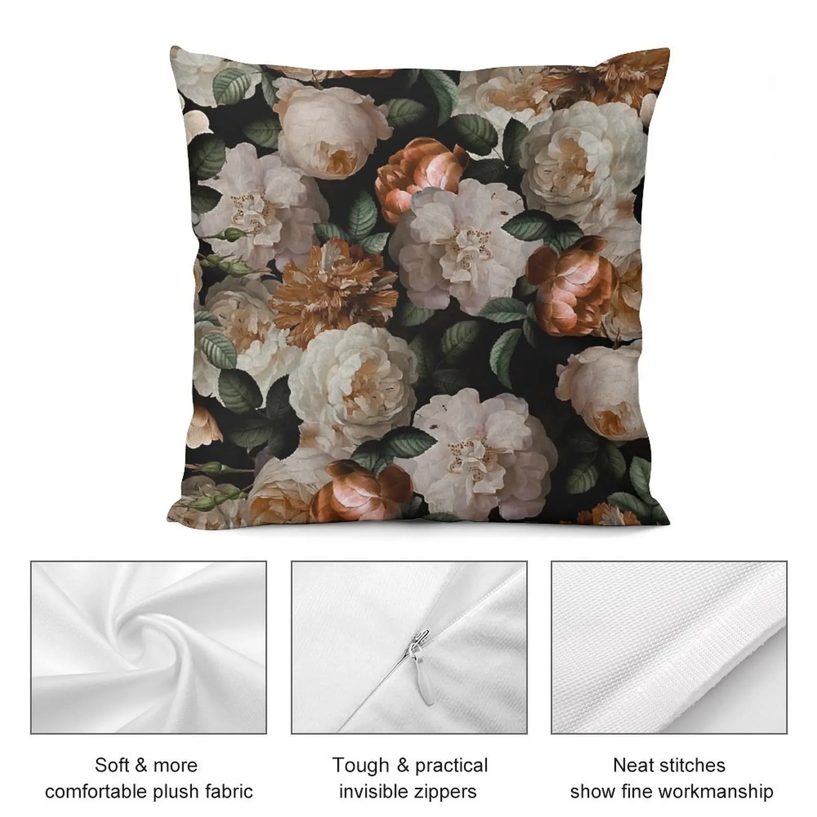 Антикварные Jan Davidsz. de Heem пышные розы цветы на черном растительном узоре ночник