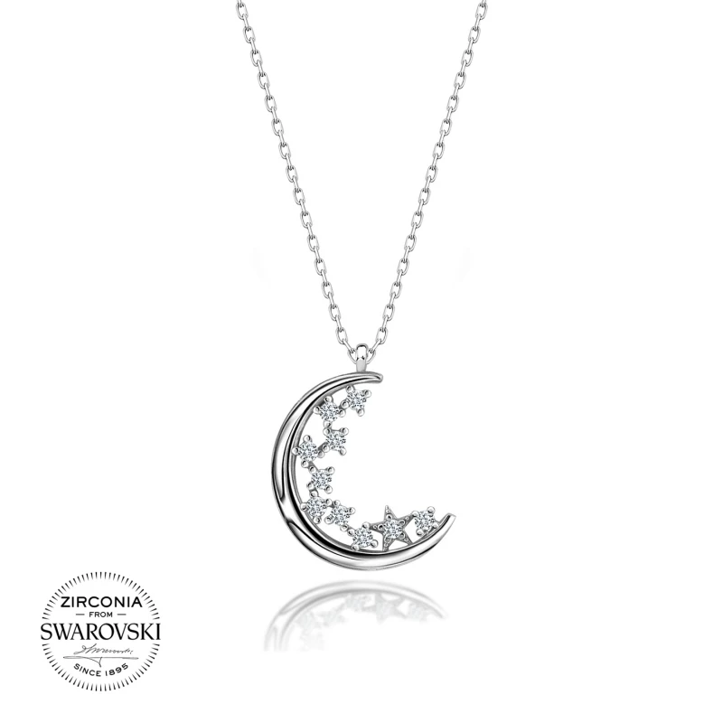Online Colgante De Plata De Ley 925 Swarovski Zirconia Piedra Luna Creciente Y Estrella