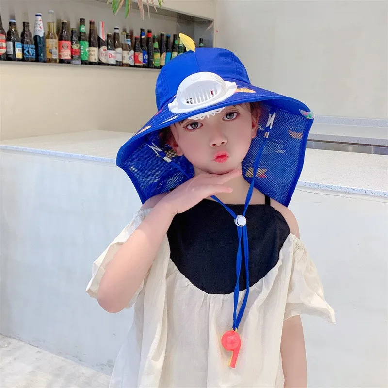 

New outdoor summer children's USB charging fan hat Sun hat sunscreen hat travel sun hat big brim hat