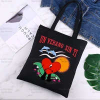 bad bunny shopper bag canvas tote shoulder bags un verano sin ti music album shopping bag black cloth handbags eco