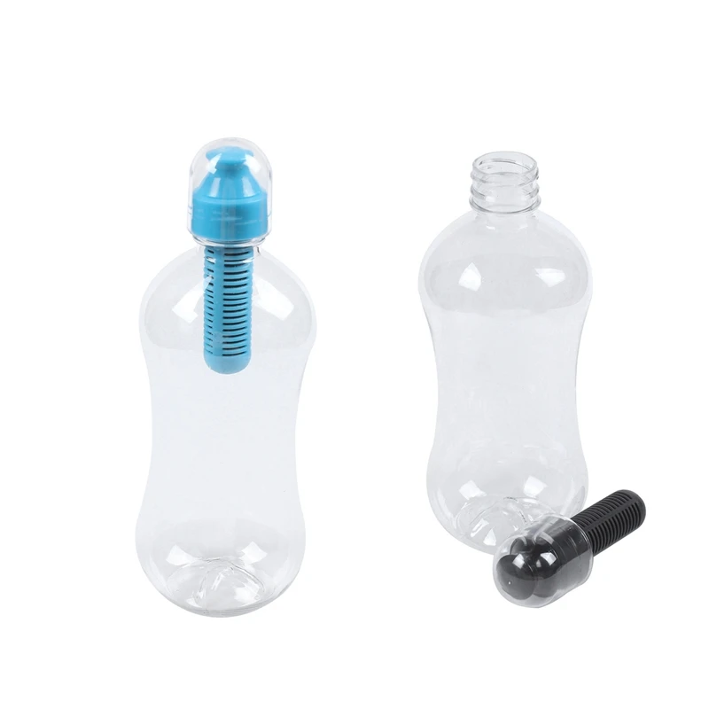 

2X 550ML Outdoor Water Bobble Hydration Filter Bottle Filtered Drinking, Black & Blue