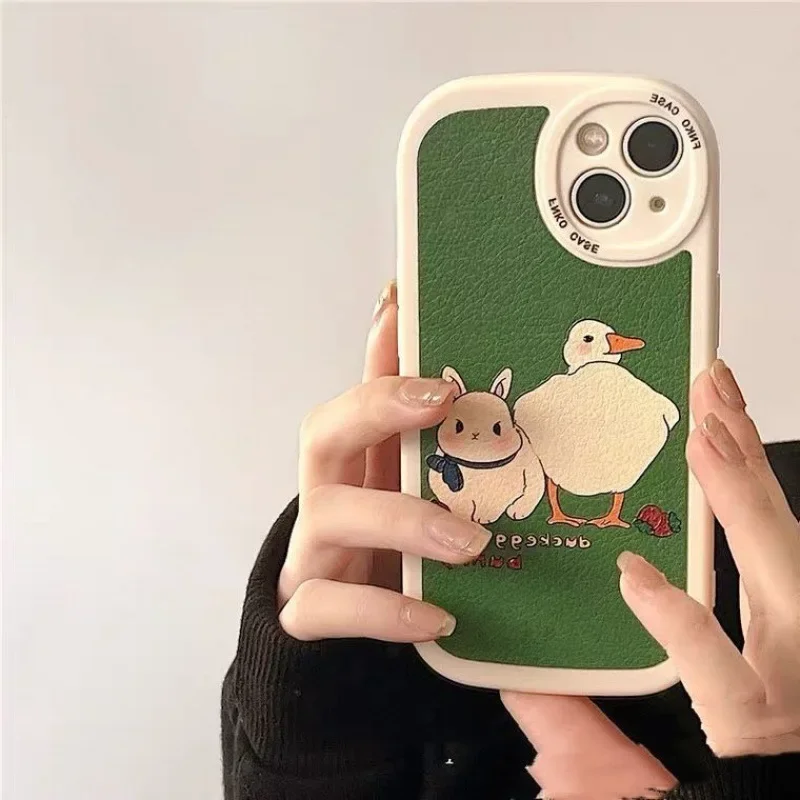 Чехол для телефона Cute Duck Rabbit iPhone 15 14 13 12 11 Pro Max Mini X XS XR 7 8 Plus SE Корейский зеленый