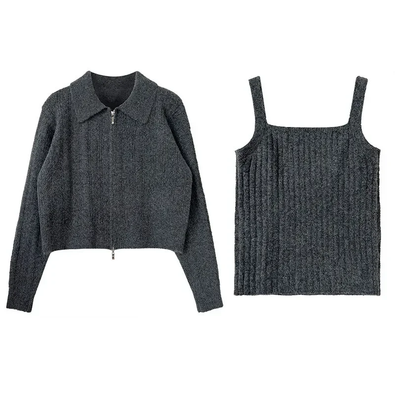 Красный вязаный женский костюм с длинными рукавами осень-зима 2024 новое пальто на