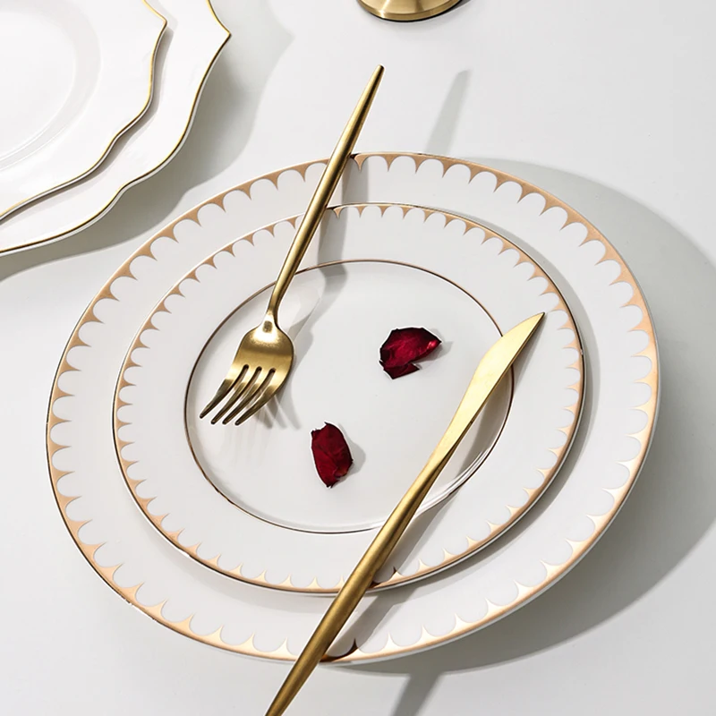 

European Style Kitchen Plate Sets Food Birthday Luxury Porcelain Plate Sets White Dinner Vaisselle Cuisine Crockery Dinner Sets