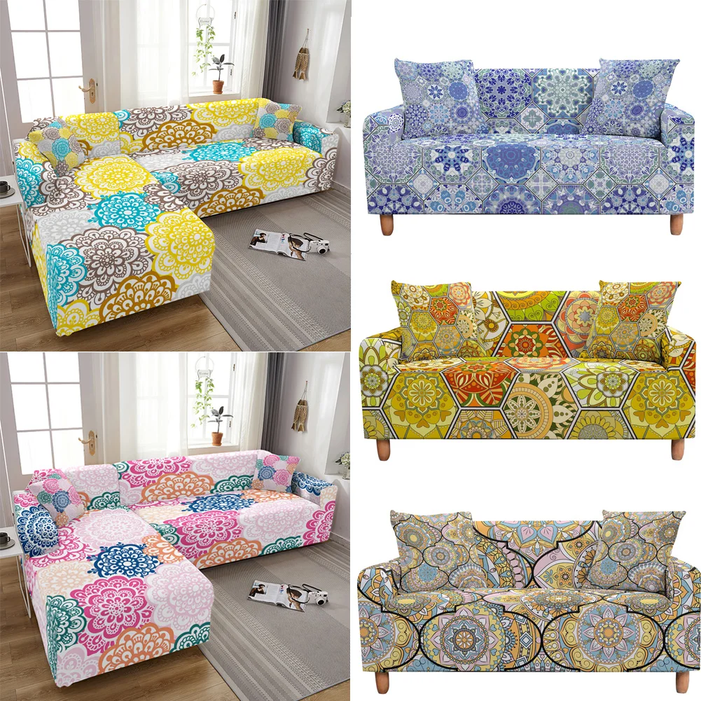 

Mandala Slipcover Stretch 3D Flower Print Couch Cover Case For Corner Sectional Sofa Stain Resistant Home Decor Housse De Canapé