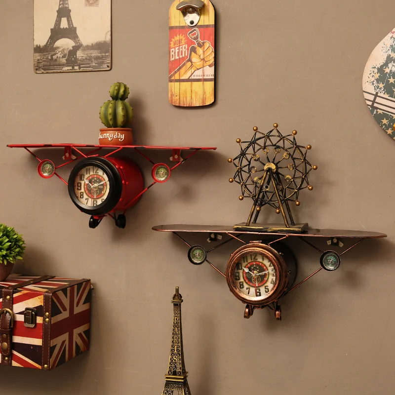 

American industrial iron home decoration accessories creative personality aircraft model wall clock retro nostalgia pendant