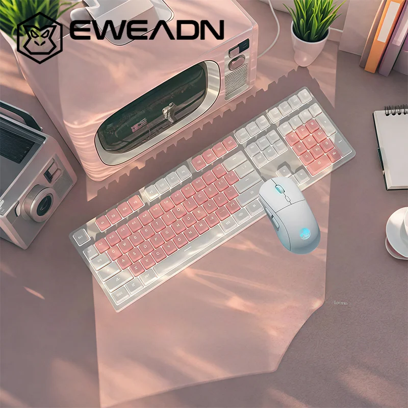 EWEADN MT87 Беспроводной офисный комбинированный розовый эстетический бесшумный