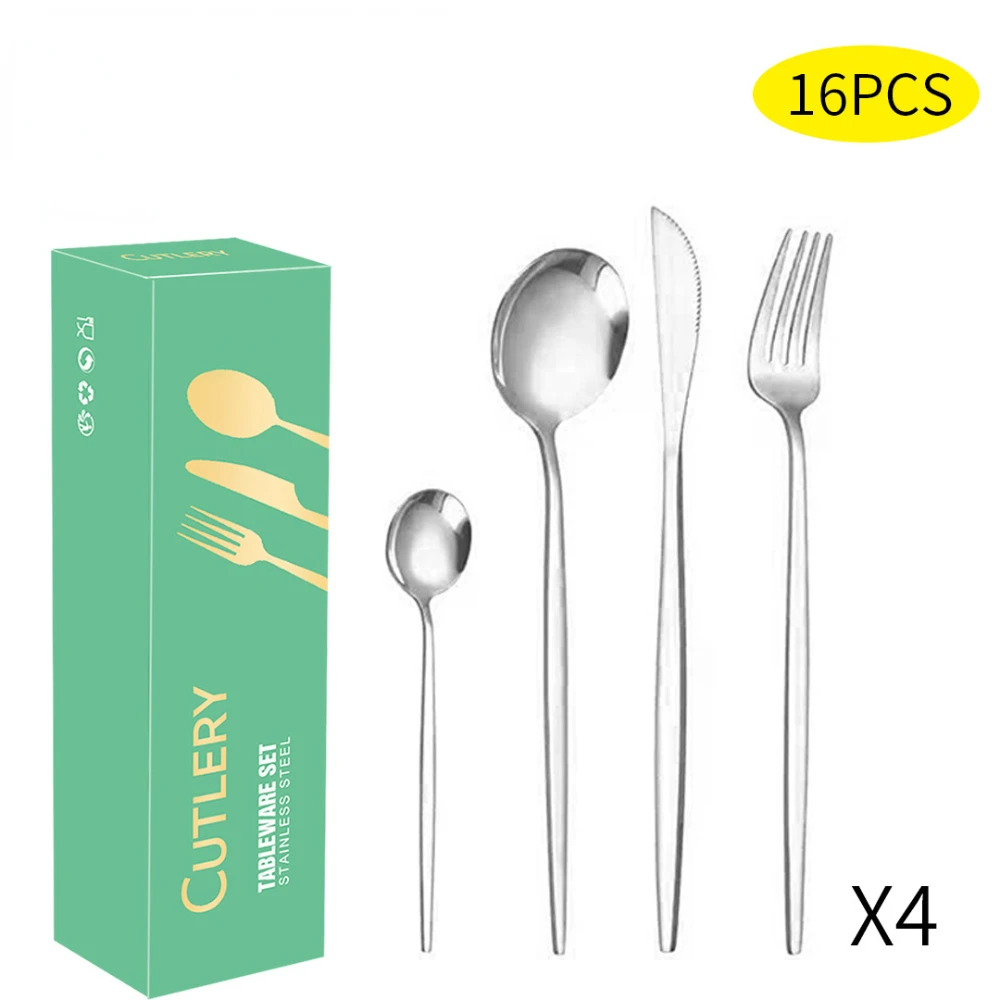 

16PCS Stainless Steel Dinnerware Sets Table Knife Fork Large Spoon Small Spoon Household Dinnerware Kitchen Cutlery