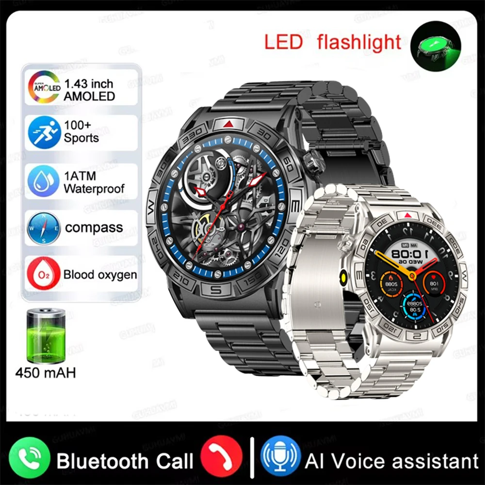 Смарт-часы AMOLED 1 43 дюйма Bluetooth голосовой помощник