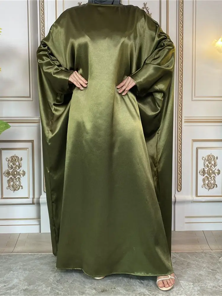 

Oversized Ramadan Eid Bat Sleeved Loose Muslim Dress Dubai Fashion Shiny Satin Fabric Abaya Dubai Muslim Dress Islam Robe WY1107