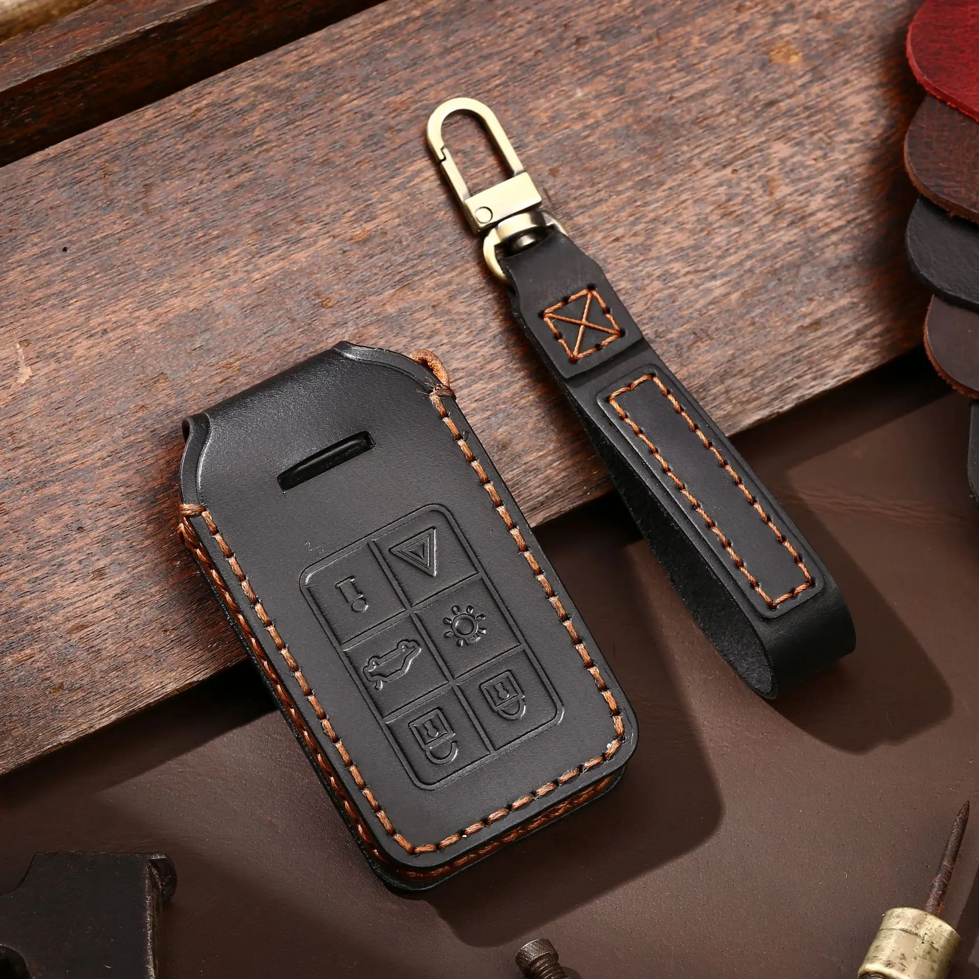 Leather Car Key Case Cover Fob Protector for Volvo S60 S80 V60 XC60 XC70 S60L S80L V40 XC90 5 6 Buttons Holder Keyring Shell Bag images - 6