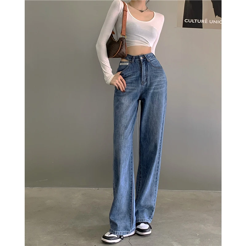 

Hollow-out High Waist Stylish Women Streetwear Slim Straight Jeans Trousers Female Classic High Rise Tapered Jean Pant