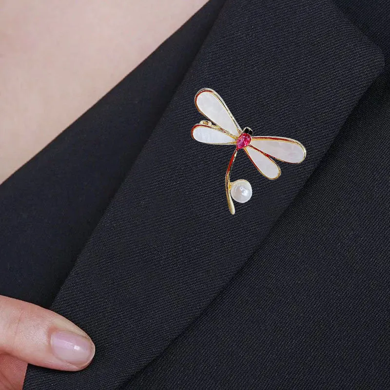 

Dragonfly brooch shell freshwater pearl brooch fashion all-match temperament pin thick gold-plated empty support accessories