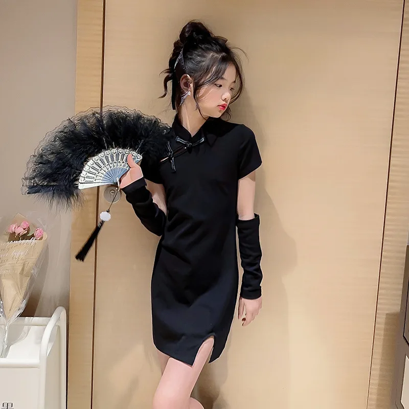 

Летнее платье для девочек, новинка 2023, детское модное платье-Ципао, женское летнее платье для маленьких девочек, платье принцессы