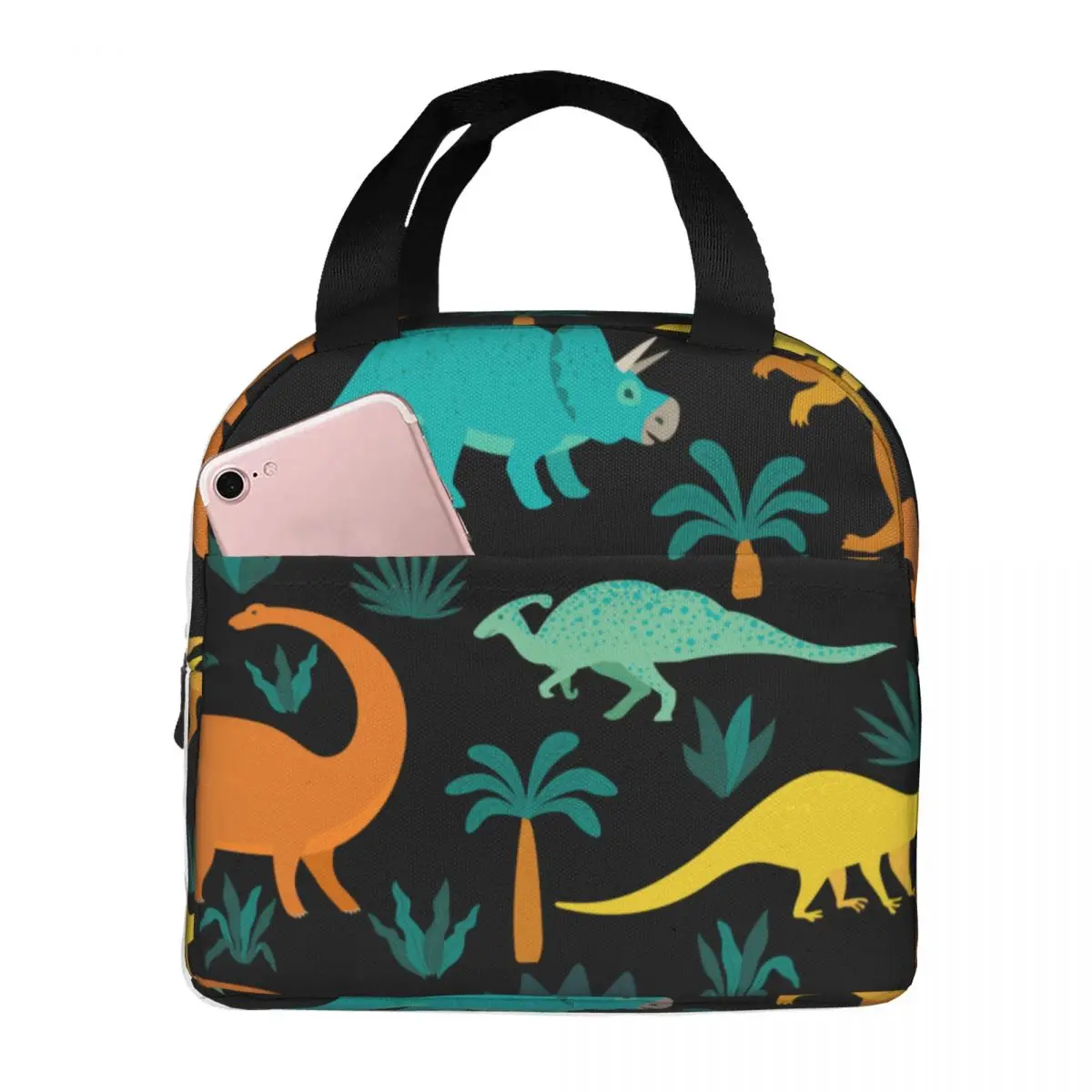 Cute Colorful Dinosaur Pattern Lunch Bags Portable Insulated Oxford Cooler Thermal Food Picnic Lunch Box for Women Kids
