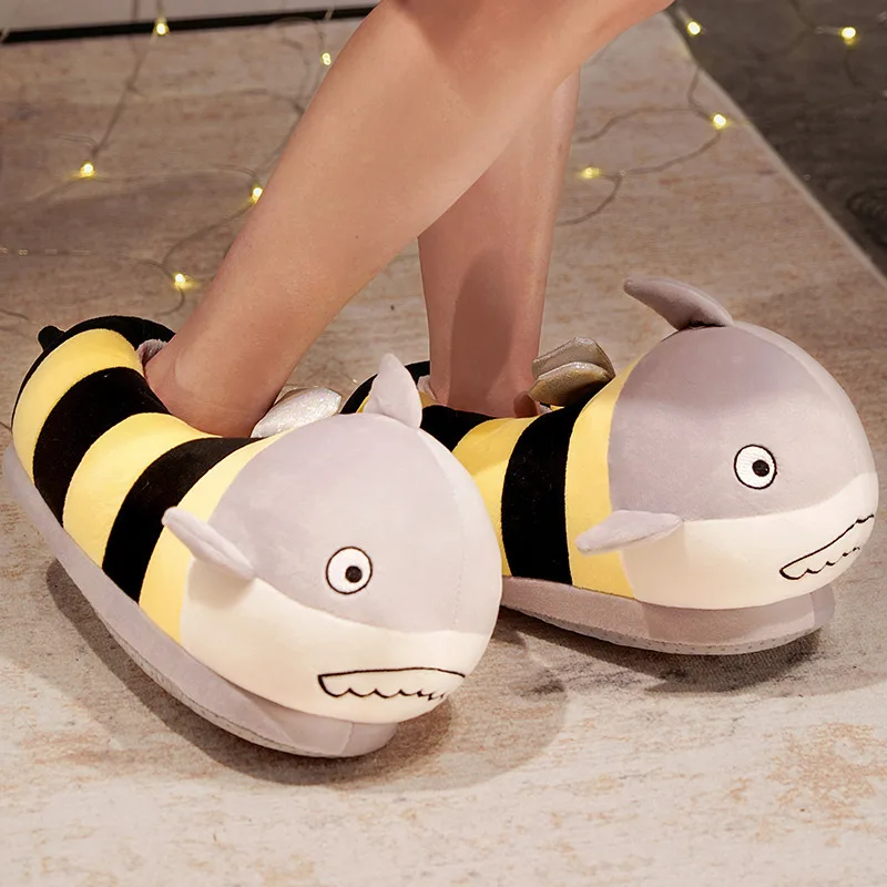Fun Women Slippers All Inclusive Home Fur Warm Ladies Plush Shoes One Size Fluffy Girls Sliders 2023 New Fur Cartoon Turtle Bee