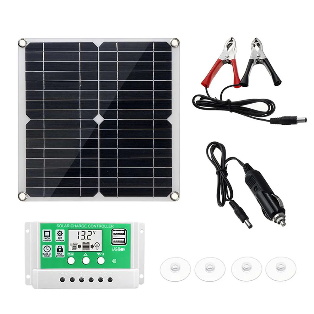 

18V/15W Monocrystalline Solar Panel Kit Dual USB Phone Charger Outdoor Power Bank Waterproof with PWM Solar Charge Controller