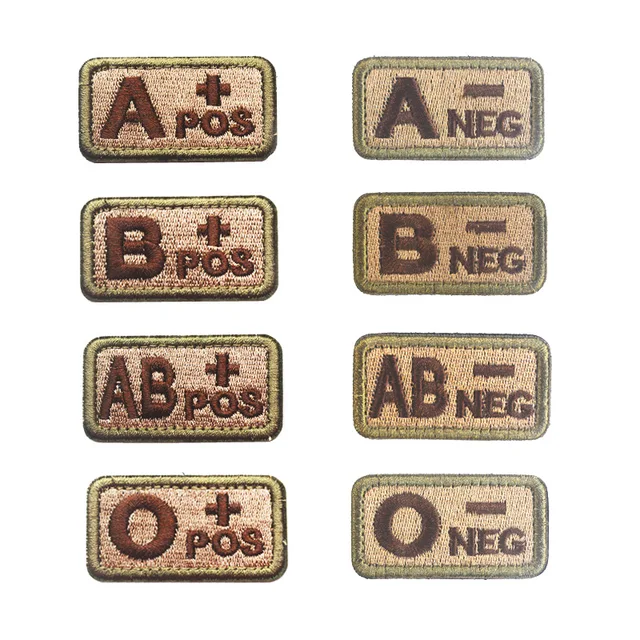 Full Embroidery Blood Type Patches Hook Loop Cloth Mark Label POS+ NEG- Tactical Arm Badge ABO First Aide Medical Sign Sticker 2