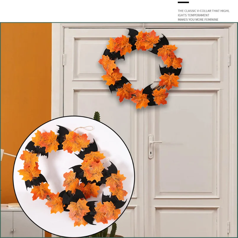 

Artificial maple leaf rattan pumpkin pinecone wreath Halloween Thanksgiving door decoration pendant Garden courtyard Garland