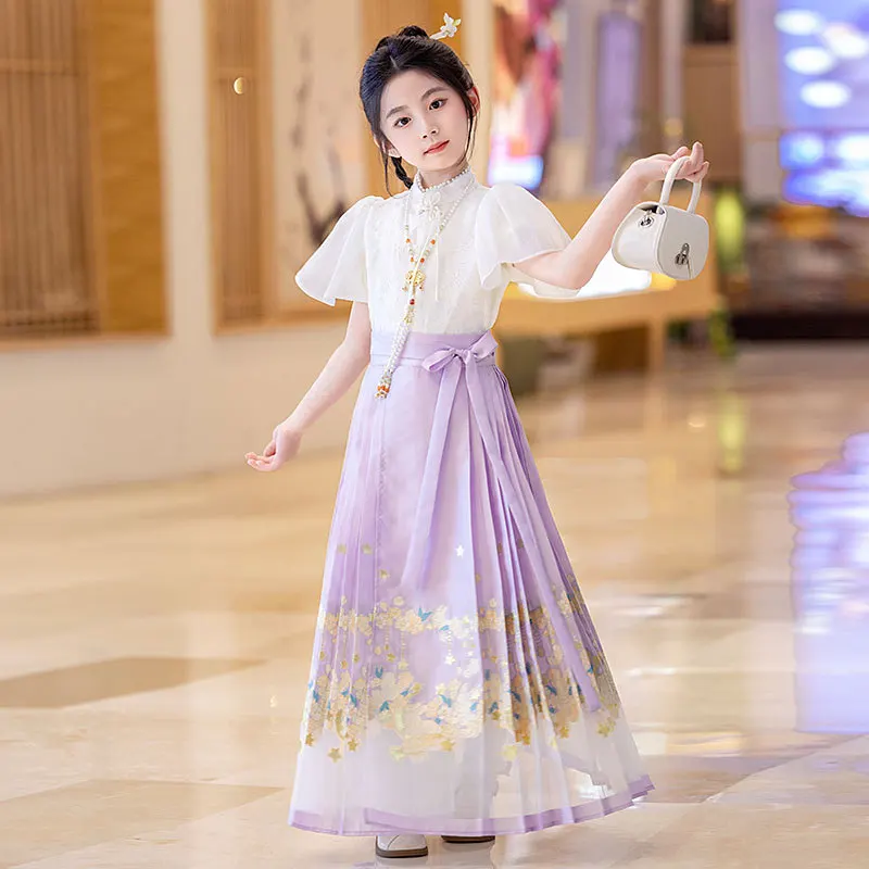 Традиционный китайский комплект Hanfu для девочек юбка с лицом лошади детская