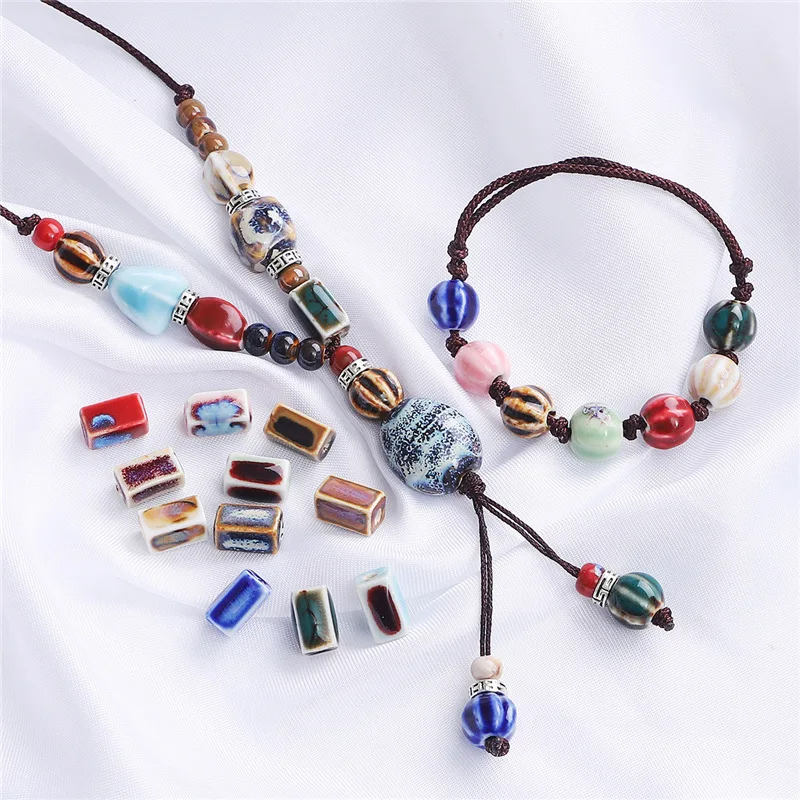 10pcs Rectangle Cuboid Shape 12x8mm Handmade Flambed Glazed Enamal Ceramic Porcelain Loose Beads For Jewelry Making DIY Findings