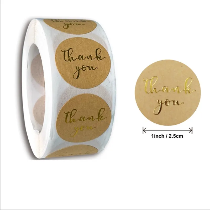 

500pcs per roll Kraft Paper Seal Sticker Bronzing Thank You Party Gift Box Adhesive Label DIY Handmade Round Envelope Decoration