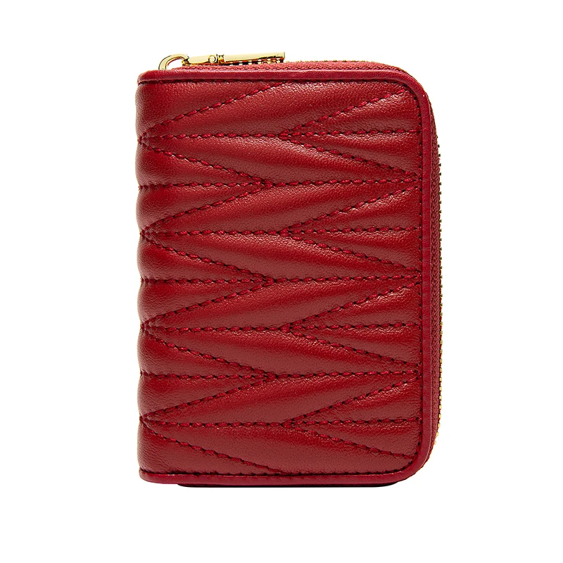 Sheepskin Leather Short Women Wallets Stripe Purses Casual Card Holder Wallet Fashion Woman Mini Zipper Wallet Female Coin Purse images - 6