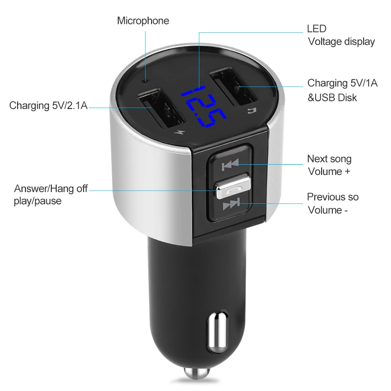 Bluetooth Wireless USB Car Charger With Voltage display 3.4A Fast Charging Phone Adapter For iPhone Huawei Accessories |