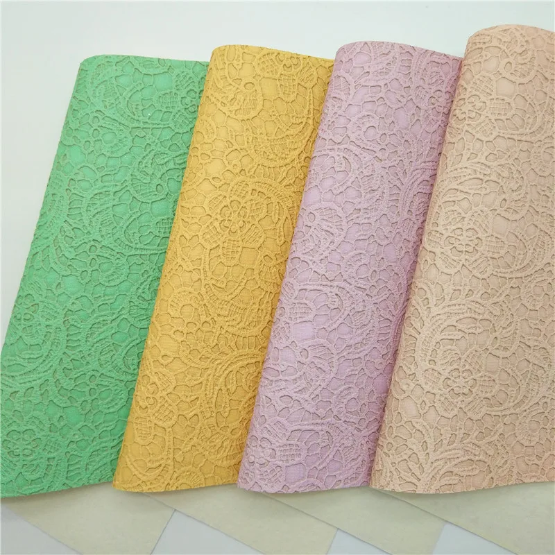 Фальш-кожа синтетическая с эмбоссированным кружевом в пастельных тонах для изготовления бантов, сережек DIY 21x29CM Q353.