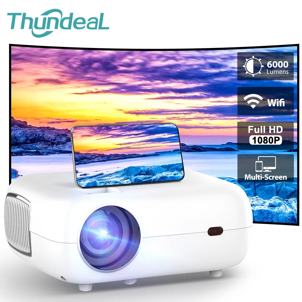 ThundeaL PG500 Portable Projector Native 1080P Full HD WIFI 6000 Lumens for 2K 4K Video Projector Home Theater Cinema 3D Beamer