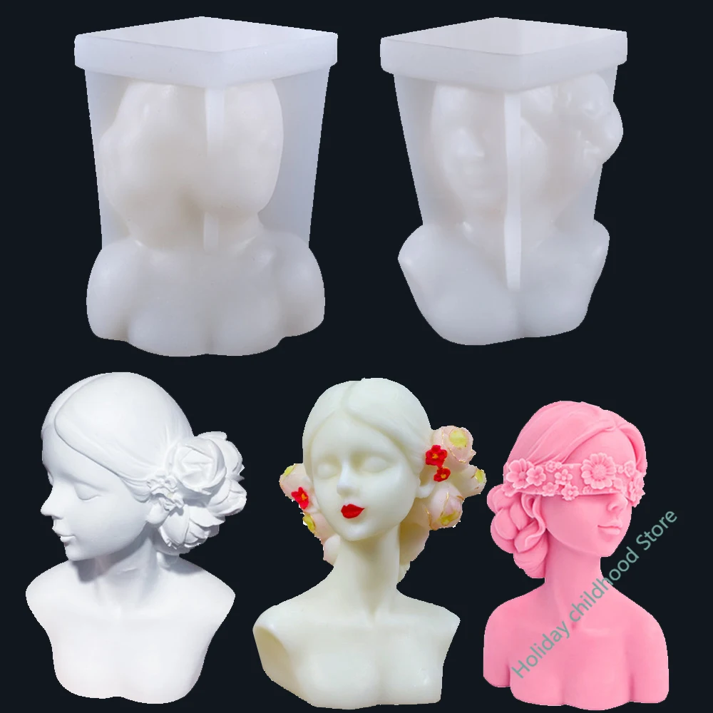 

DIY Plaster Closed Eyes Girl Mold 3D Blindfolded Women Scented Candle Wax Mould Handmade Resin Craft Making Supplies Home Decor